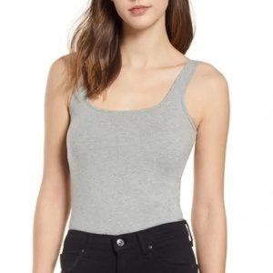 Nordstrom BP Square Neck Sleeveless Grey Bodysuit